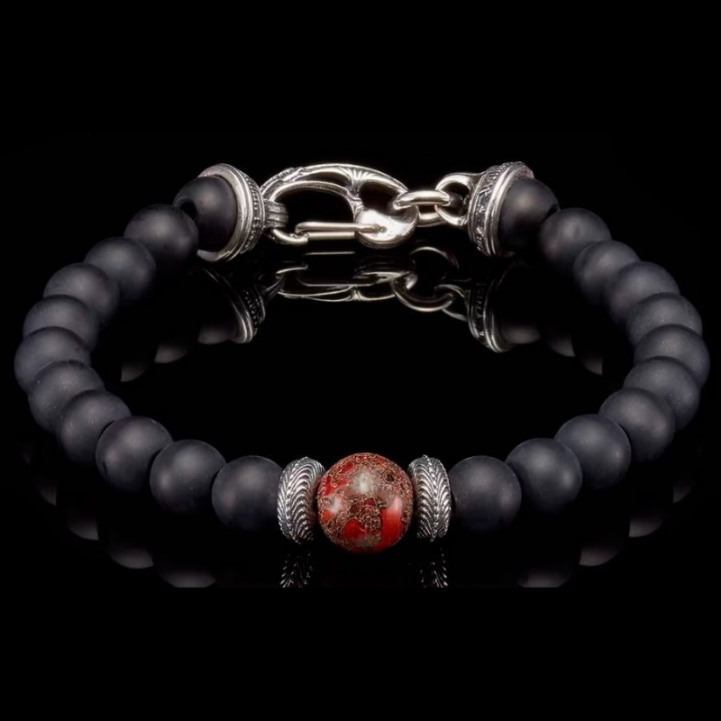 William Henry Gentis Bead Bracelet Beaded Bracelet With Sterling Silver  Fossil Dinosaur Bone  And Black Onyx